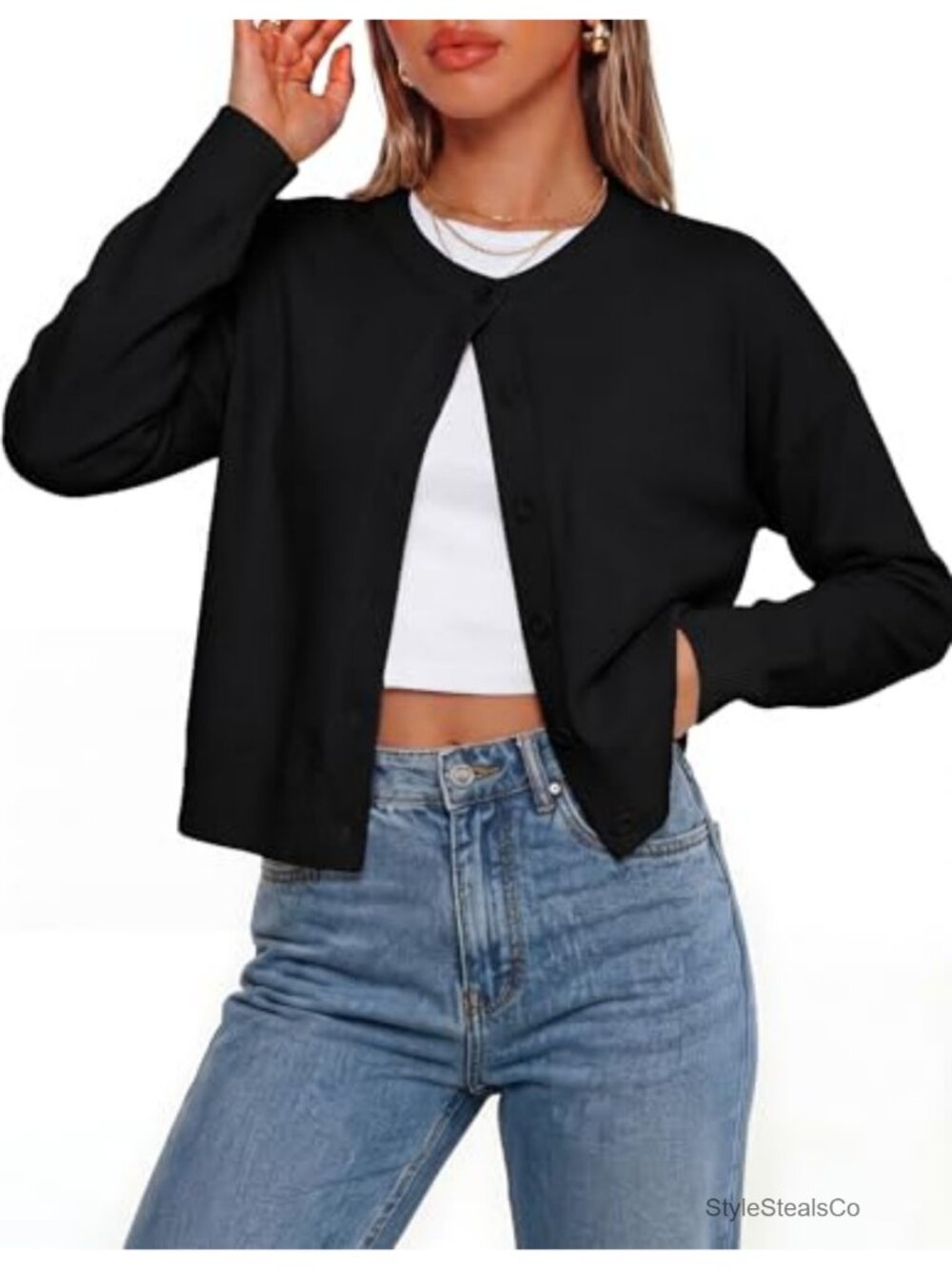 Cropped Cardigan Sweaters for Women, Cotton Button Up, Oversized Knit Cardigan